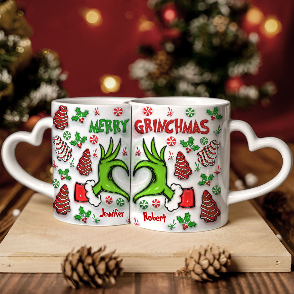 Personalized Couple Matching Heart Handle Mugs Christmas Gift
