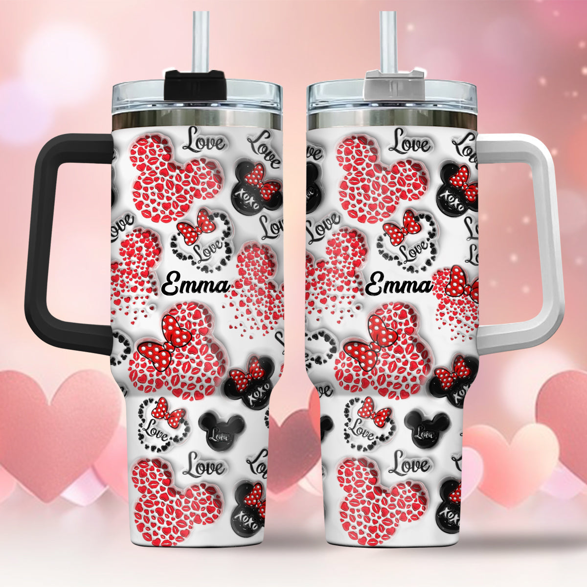 Personalized Mouse Heart Tumbler with Handle for Moms | Unique Christmas Gift