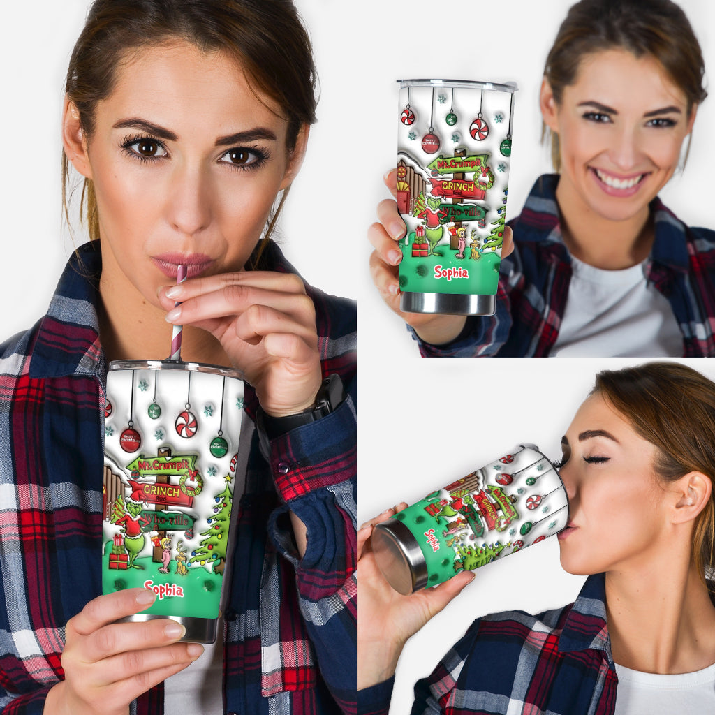 Personalized Grinch Christmas Tumbler Custom Name Gift