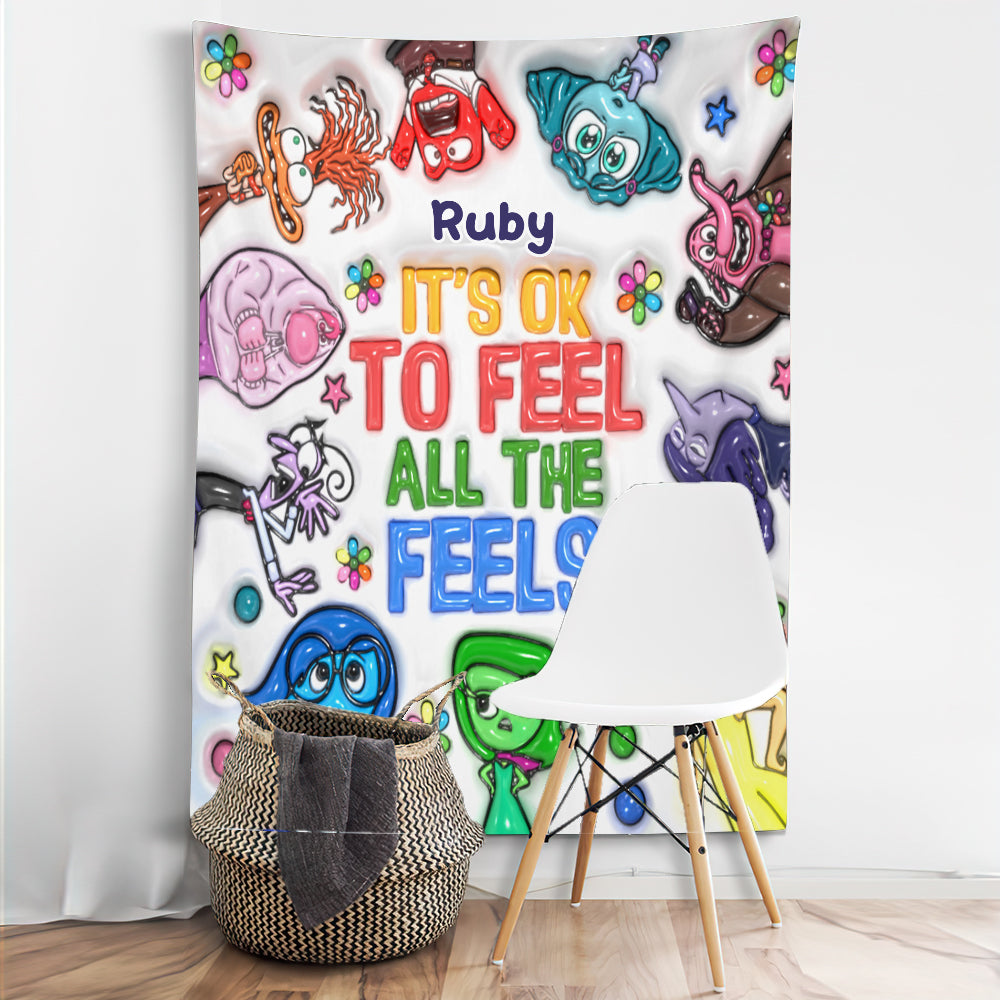 Personalized Wall Tapestry Custom Name It's Ok To Feel All The Feels Gift