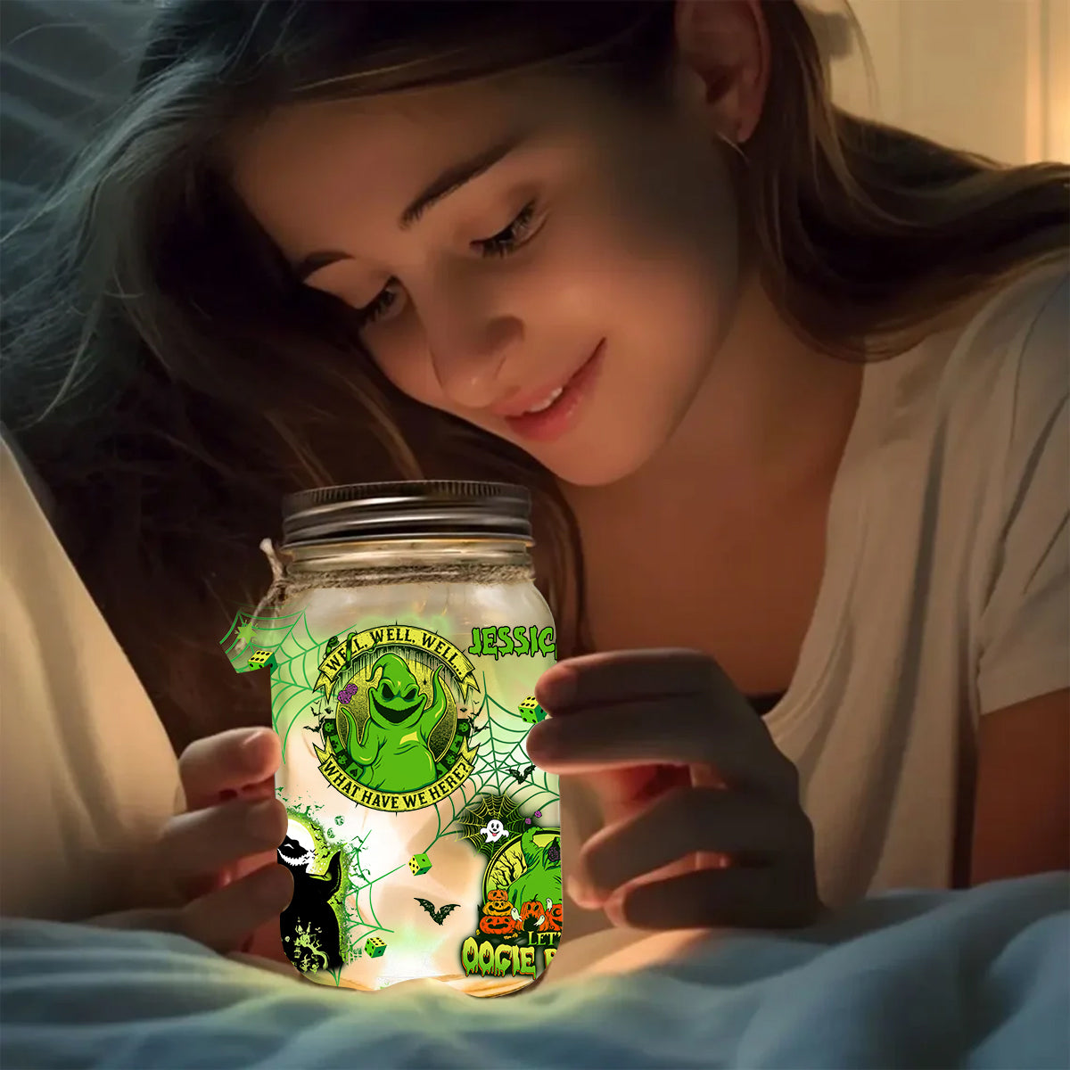 Personalized Oogie Boogie Mason Jar Light Decor Gift for Halloween