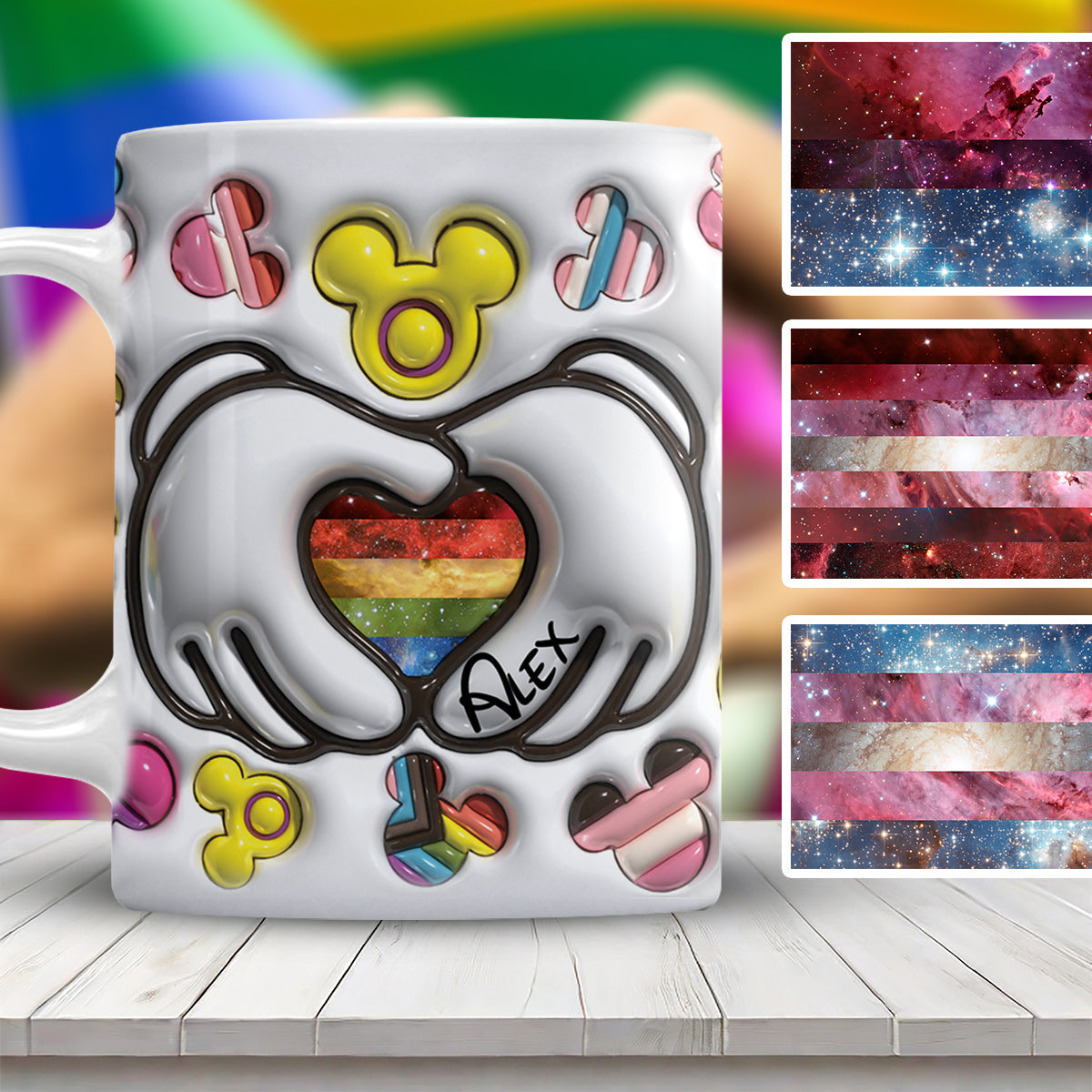 Personalized LGBT Support Mug with Custom Pride Flag Hands