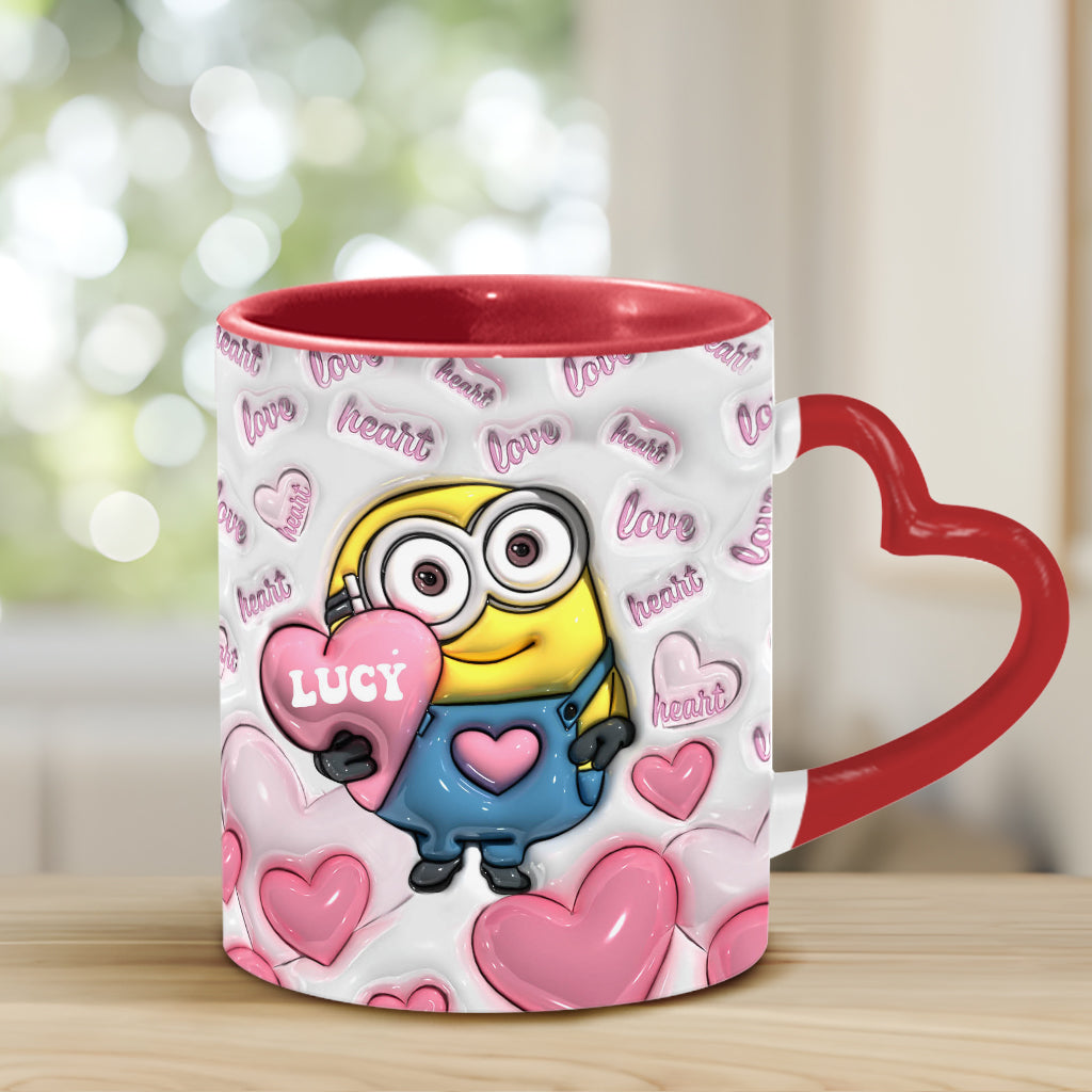 Personalized Heart Handle Mug Minion Design Custom Name Gift for Valentine’s Day