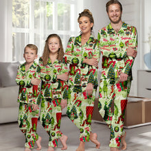 Load image into Gallery viewer, Personalized Grinch Christmas Button Down Pajamas for Couples
