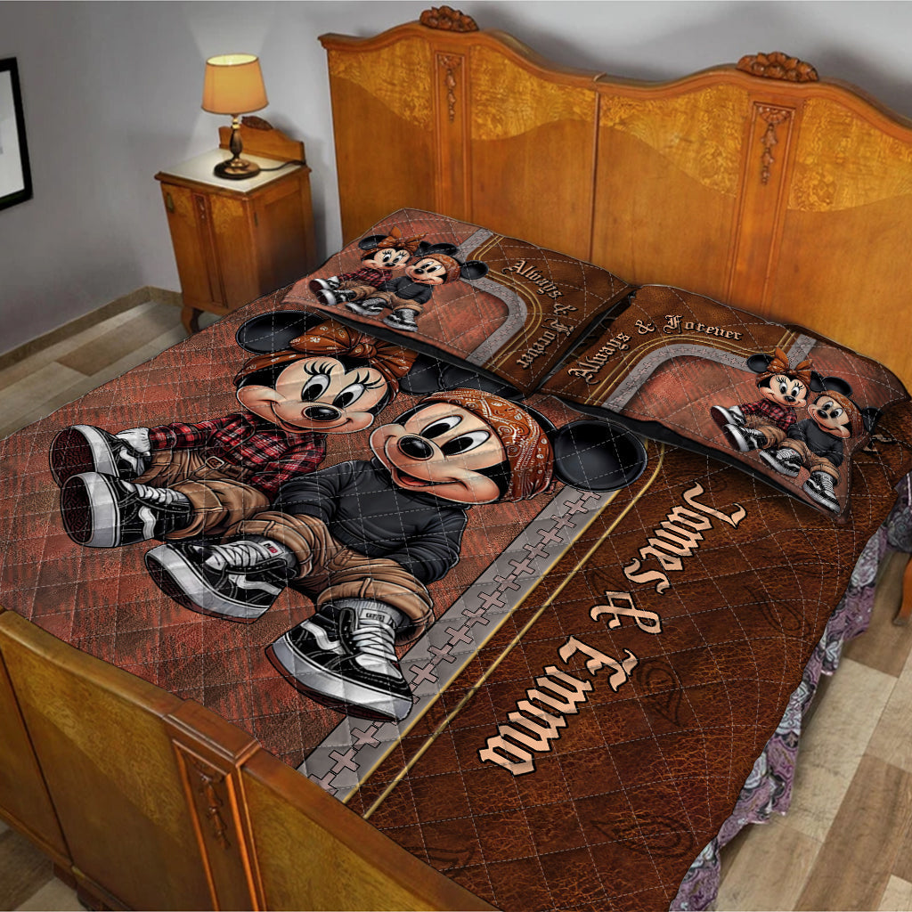 Personalized Mickey & Minnie Mouse Quilt Set for Couples | Unique Romantic Gift