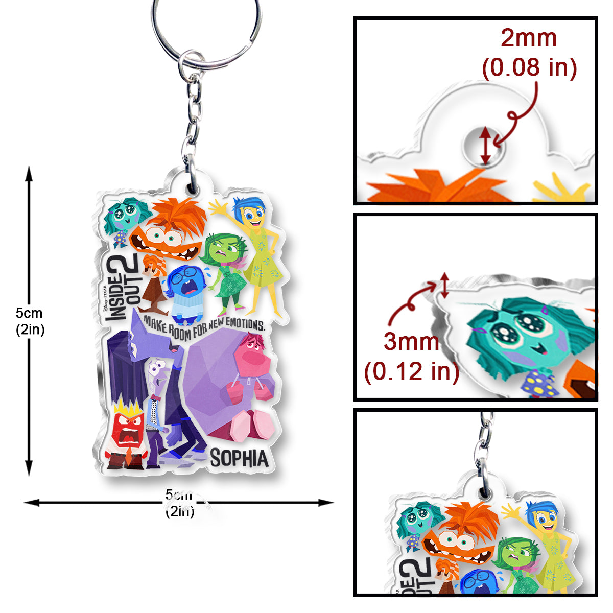 Personalized Acrylic Keychain Custom Name Inside Out Design Gift