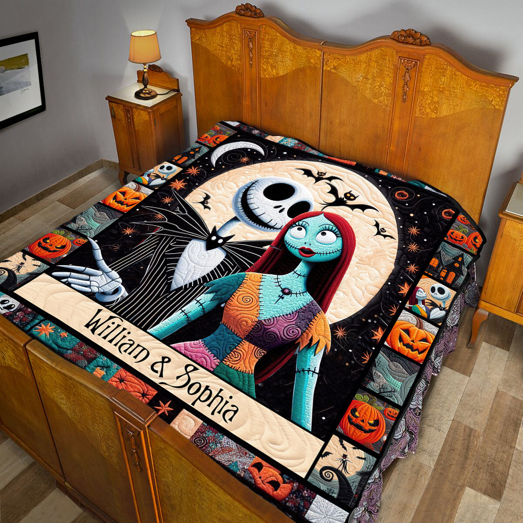 Personalized Halloween Quilt featuring Jack & Sally Custom Names Gift for Couples