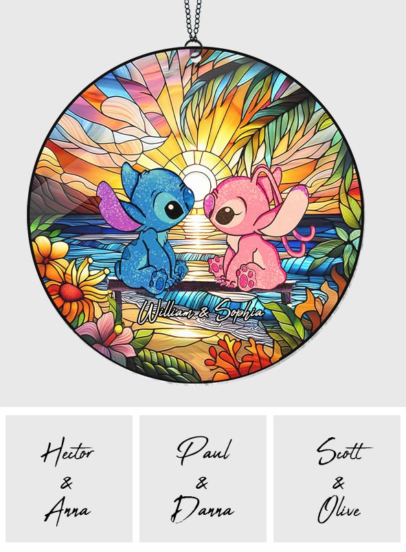 Personalized Ohana Suncatcher Ornament for Couples - Romantic Sunset Home Decor