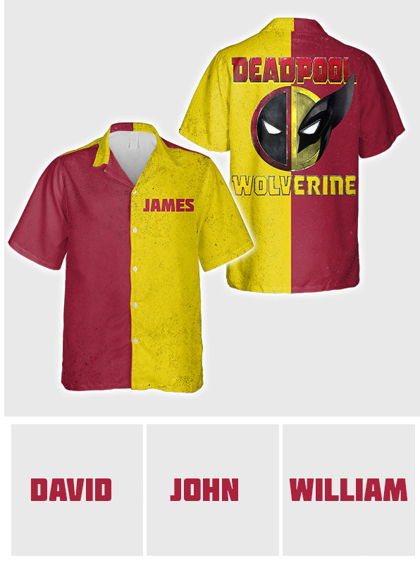 Personalized Deadpool & Wolverine Hawaiian Shirt Custom Name Gift for Him