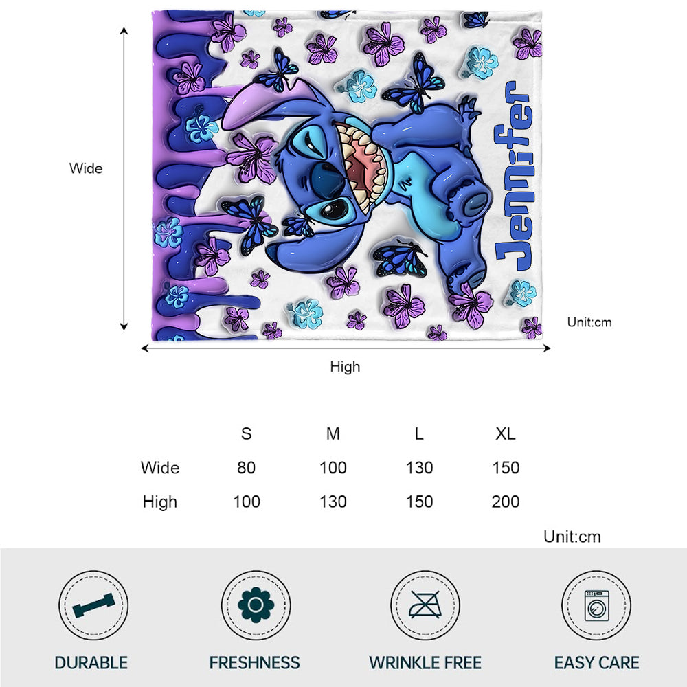 Personalized Purple Ohana Blanket Custom Name Gift for Kids