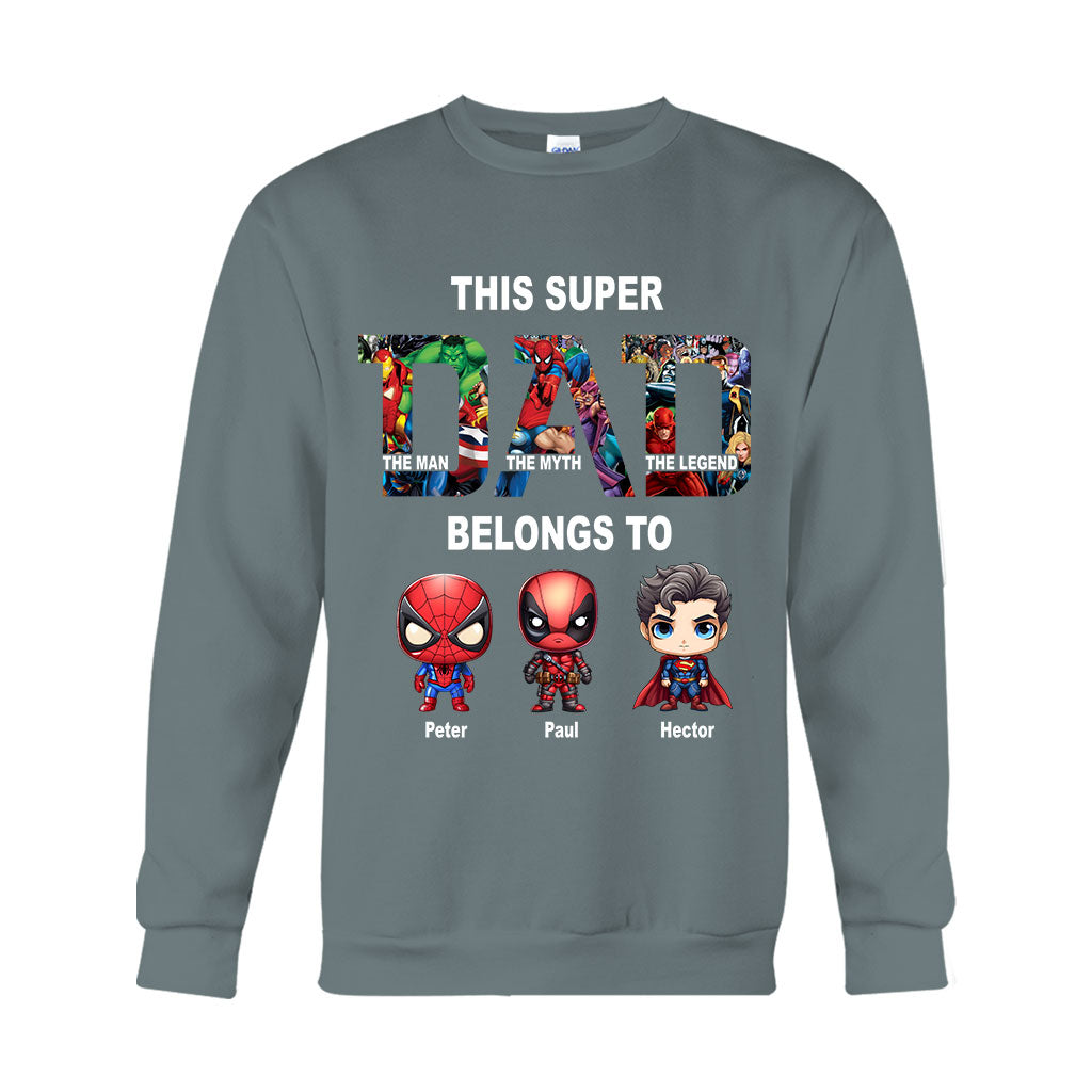 Personalized Super Dad T-shirt Custom Names Gift for Father's Day