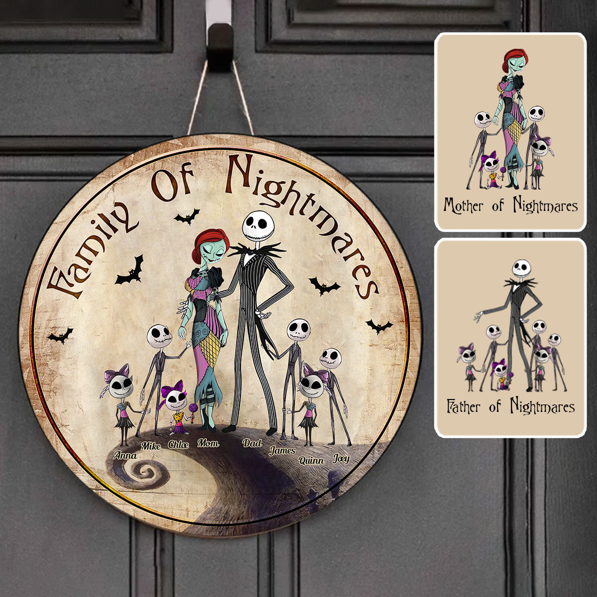 Personalized Round Wood Sign Family Of Nightmares Decor Gift