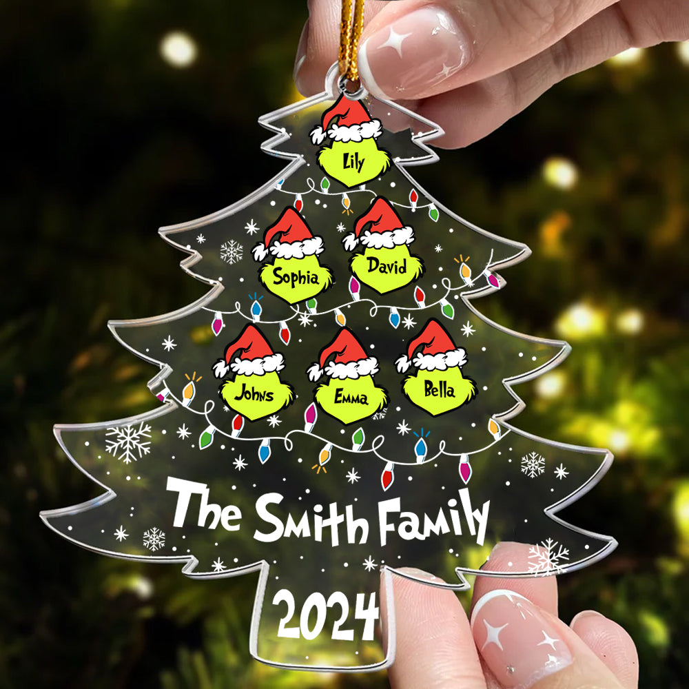 Personalized Grinch Family Transparent Christmas Ornament 2024