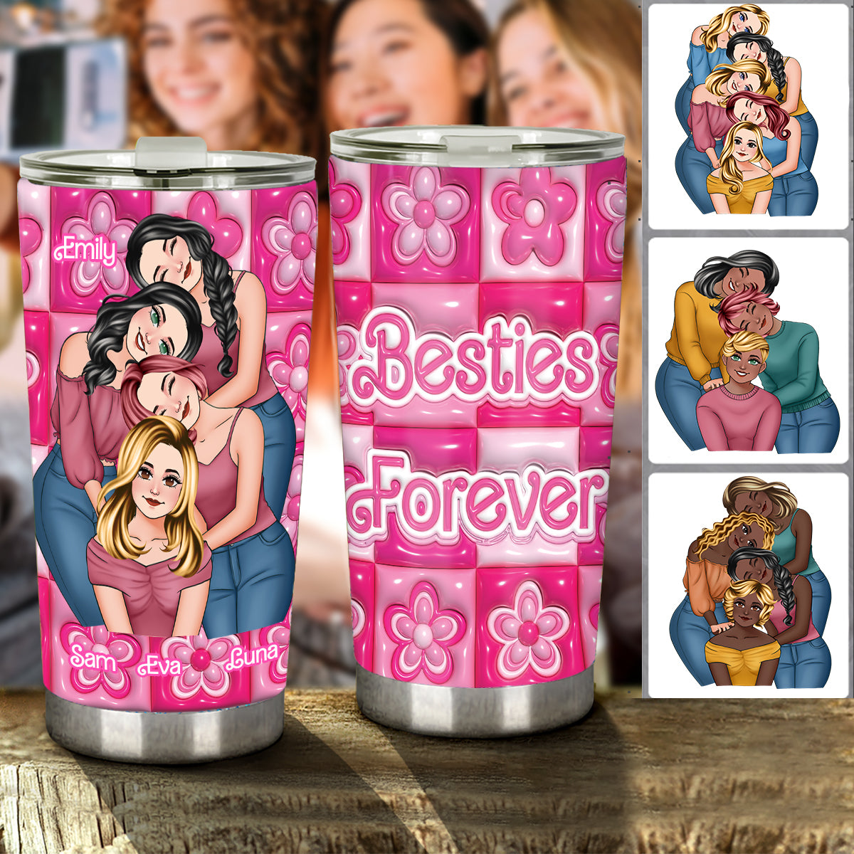 Personalized Best Friends Tumbler Pink Floral Design Gift