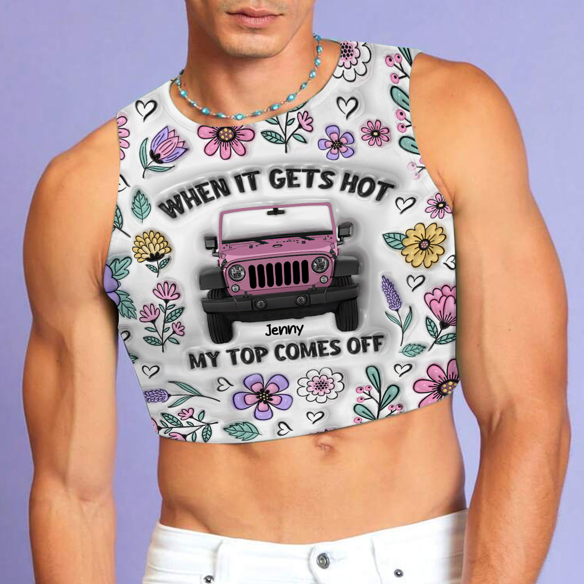 Personalized Floral Print Crop Tank Top Custom Name Gift