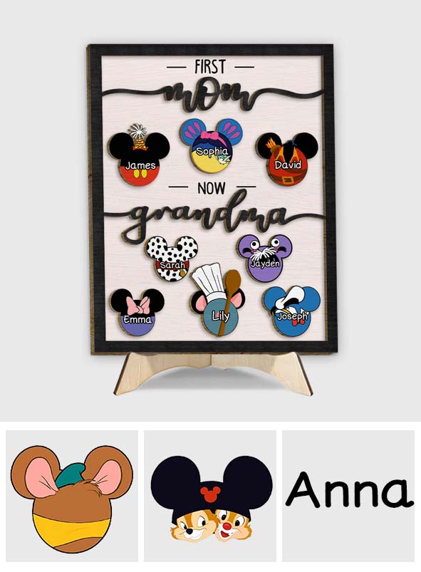 Personalized Grandma Mouse Ears 2 Layered Wood Sign Gift