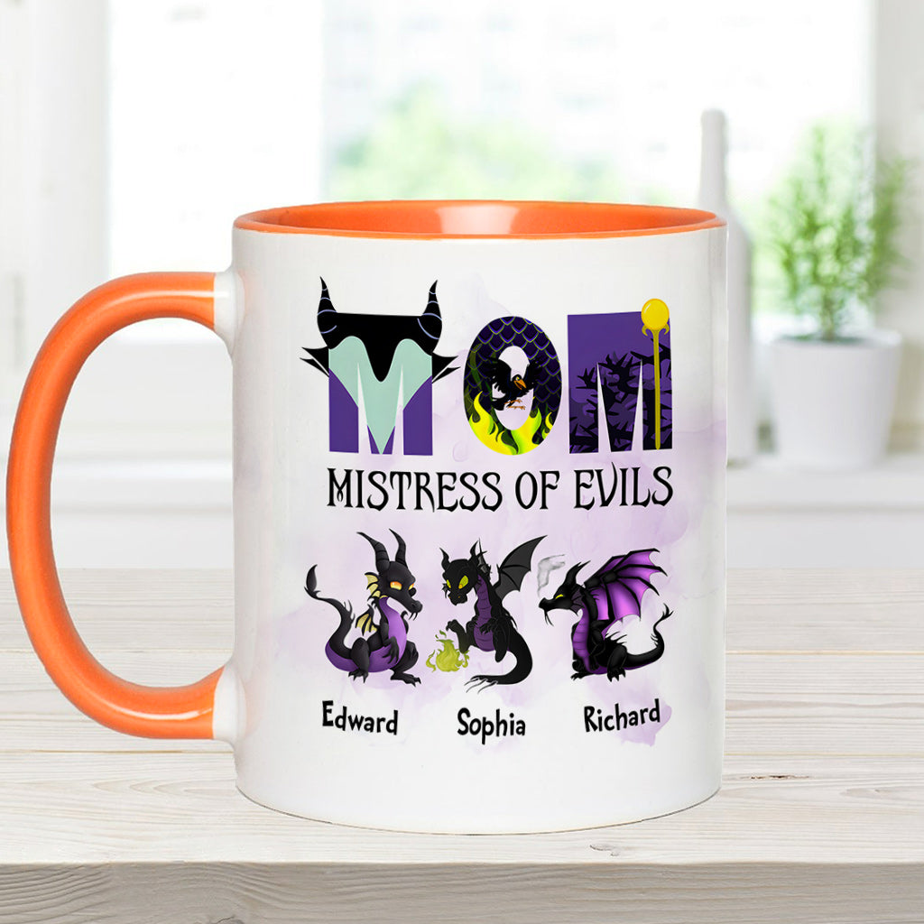 Personalized Two-Tone Accent Mug with 'Mistress of Evils' Design for Mom