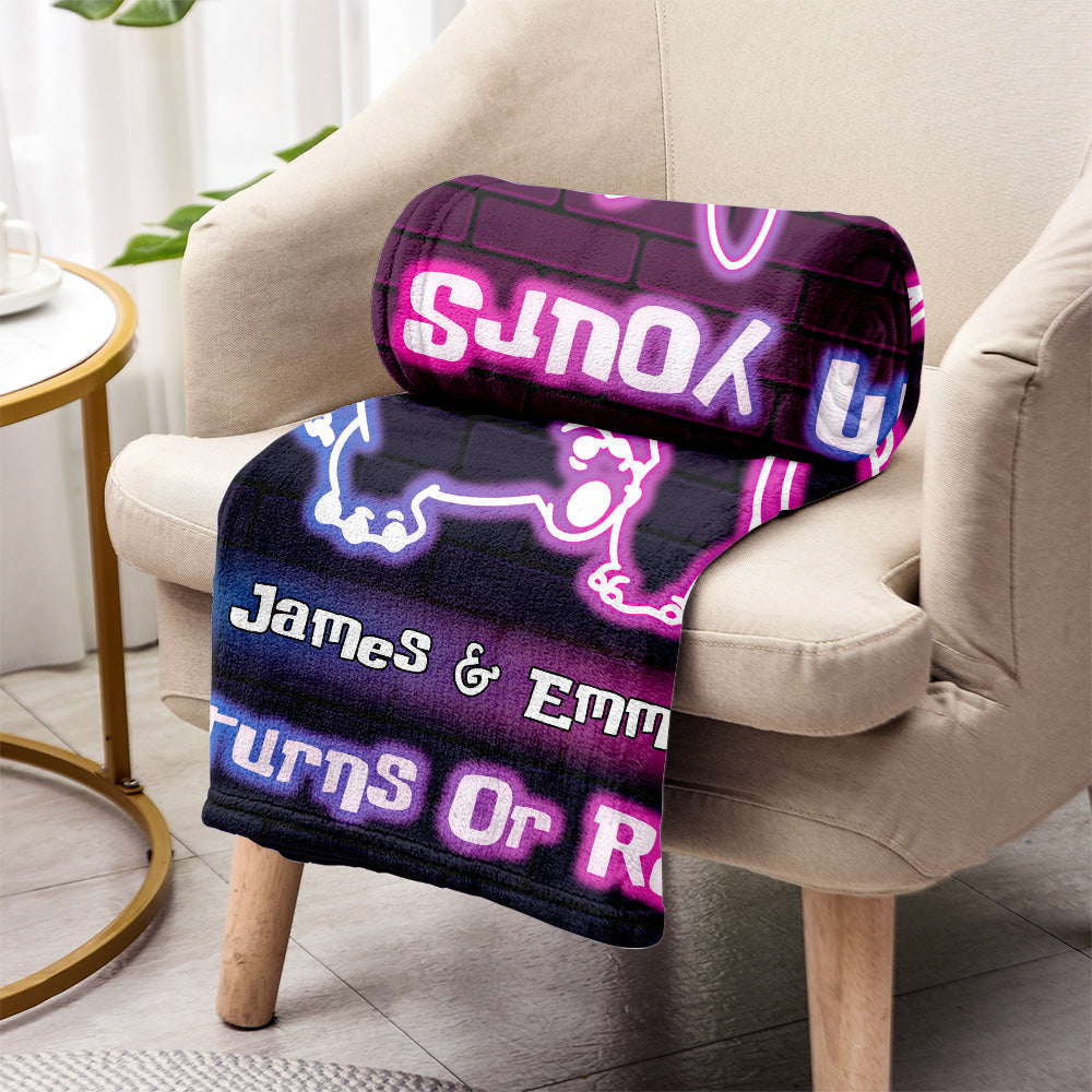Personalized Neon Effect Ohana Blanket Custom Names Gift for Couples