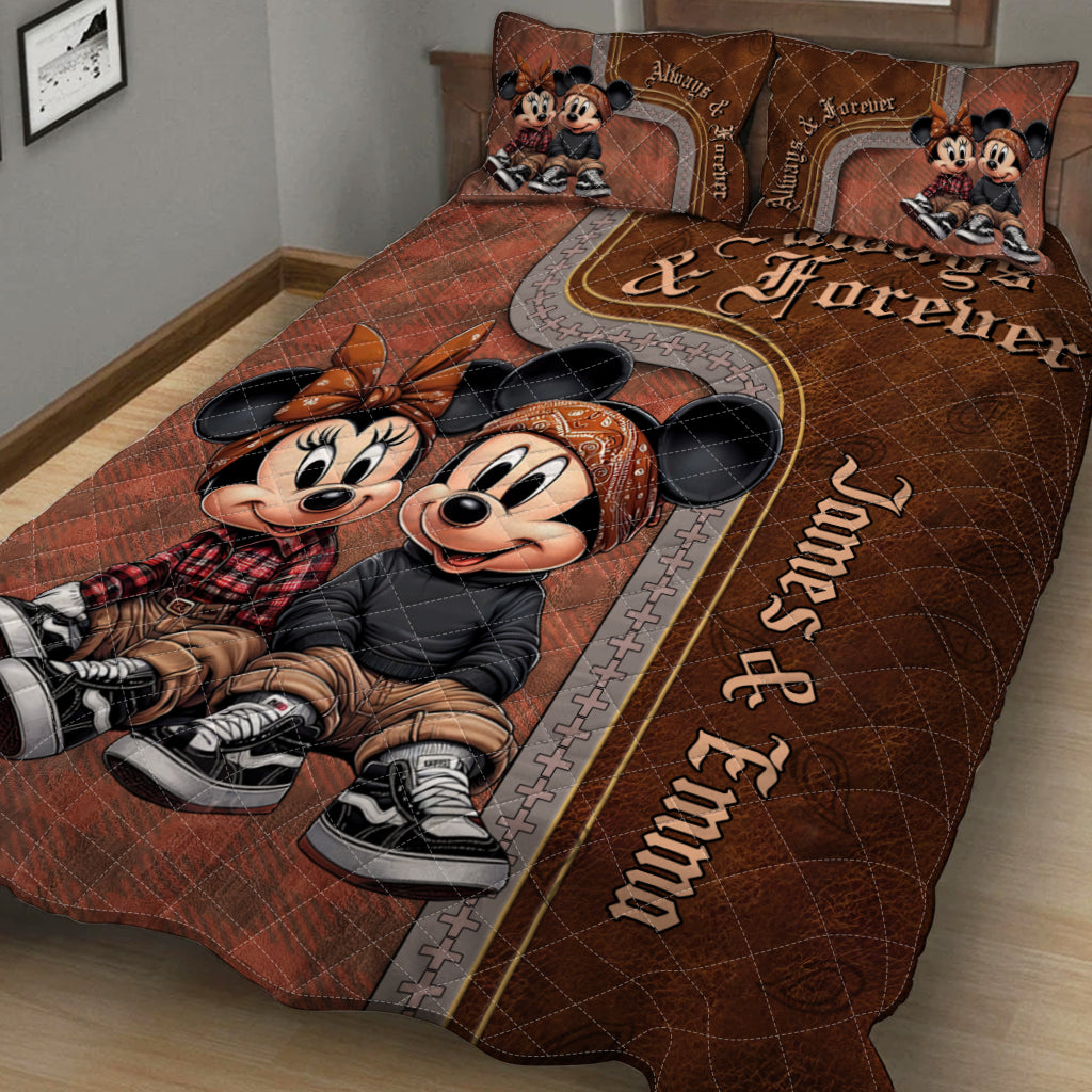 Personalized Mickey & Minnie Mouse Quilt Set for Couples | Unique Romantic Gift