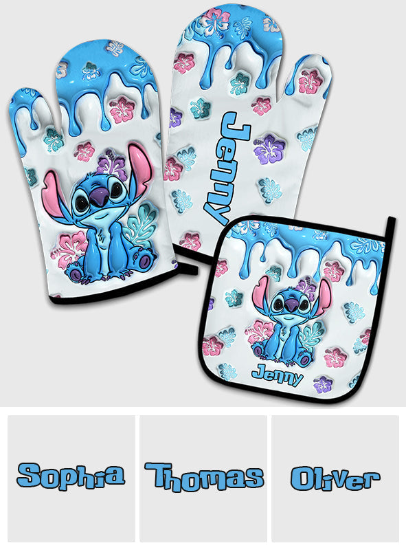 Personalized Ohana Oven Mitts & Pot Holder Set Custom Name Gift for Mom