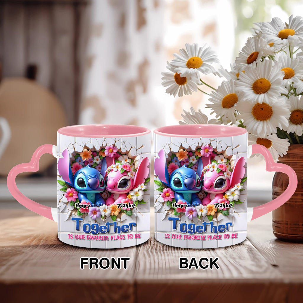 Personalized Heart Handle Mug Custom Names Couples Gift