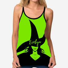 Load image into Gallery viewer, Personalized Witch Cross Tank Top with Custom Name for Halloween
