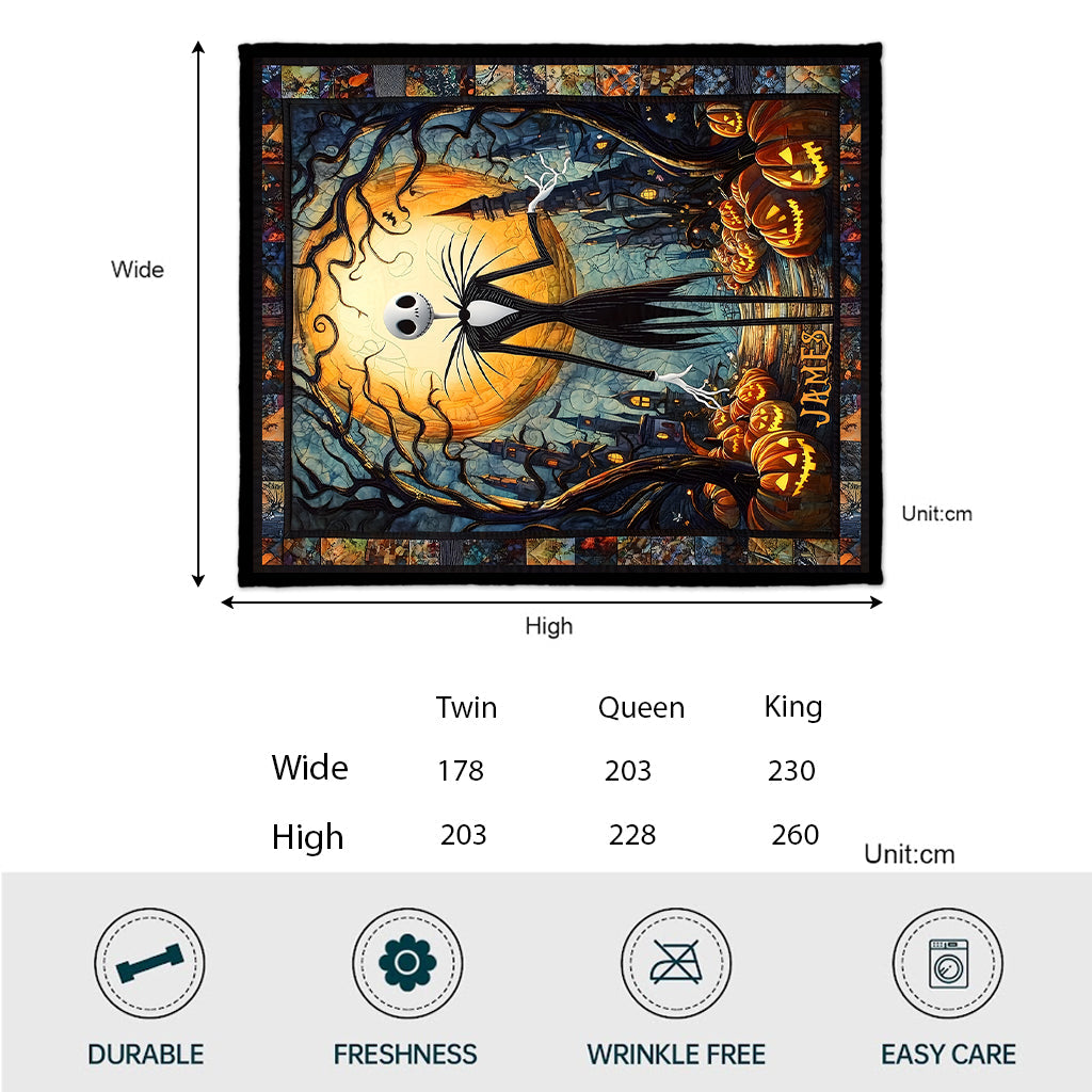Personalized Nightmare Before Christmas Quilt with Pumpkin King Design