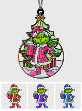 Load image into Gallery viewer, Personalized Grinchy Green Santa Suncatcher Ornament Gift
