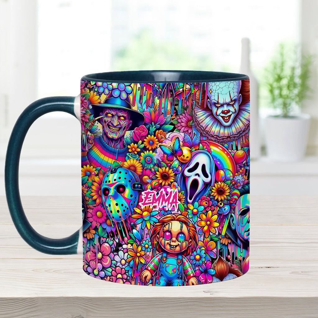 Personalized Colorful Horror Accent Mug with Custom Name - Perfect for Halloween