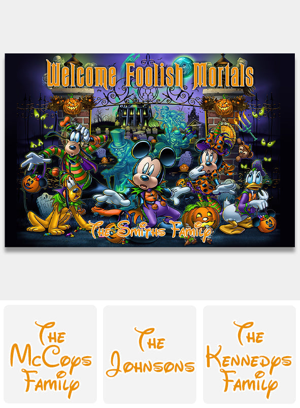 Personalized Welcome Foolish Mortals Doormat for Halloween Housewarming