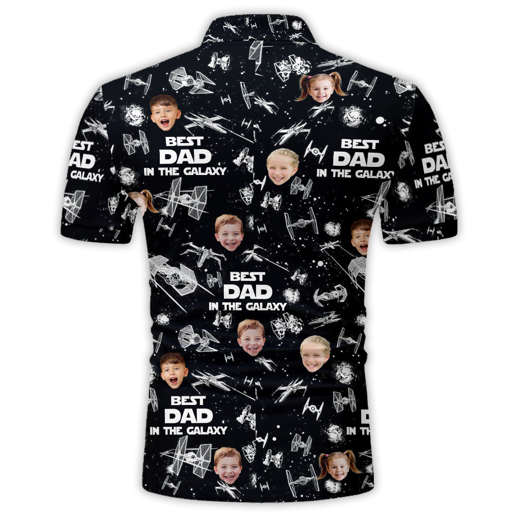Personalized Space-Themed Polo Shirt for Dad with Custom Photo