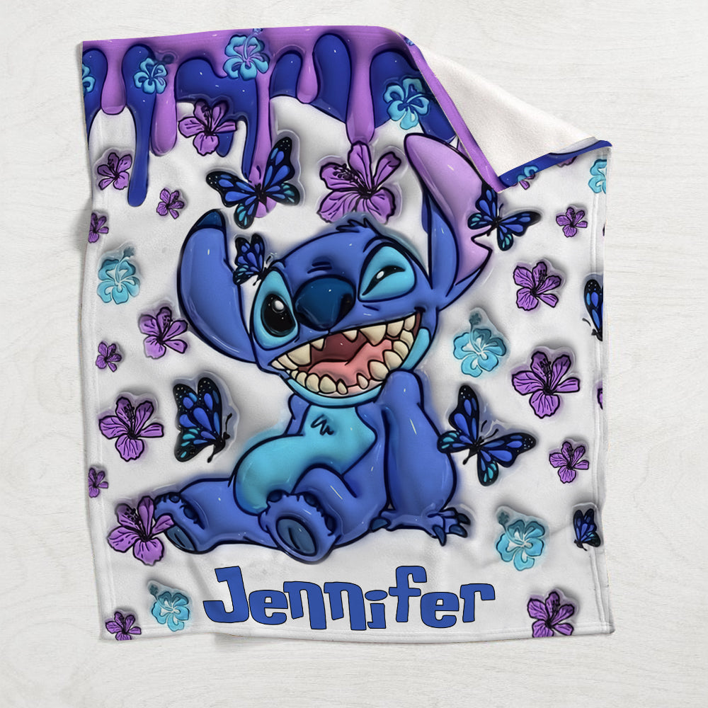 Personalized Purple Ohana Blanket Custom Name Gift for Kids