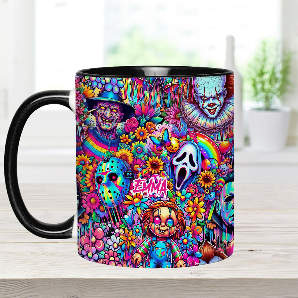 Personalized Colorful Horror Accent Mug with Custom Name - Perfect for Halloween
