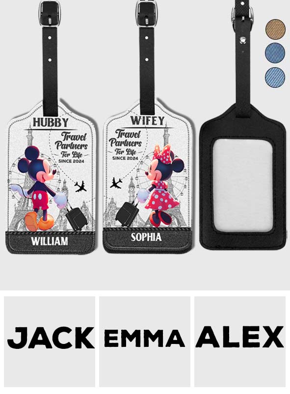 Personalized Leather Luggage Tag Travel Partners Gift for Couples