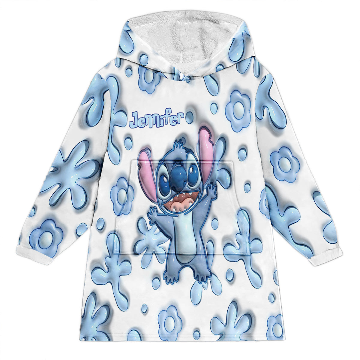 Personalized Blanket Hoodie with Custom Name and Stitch Design