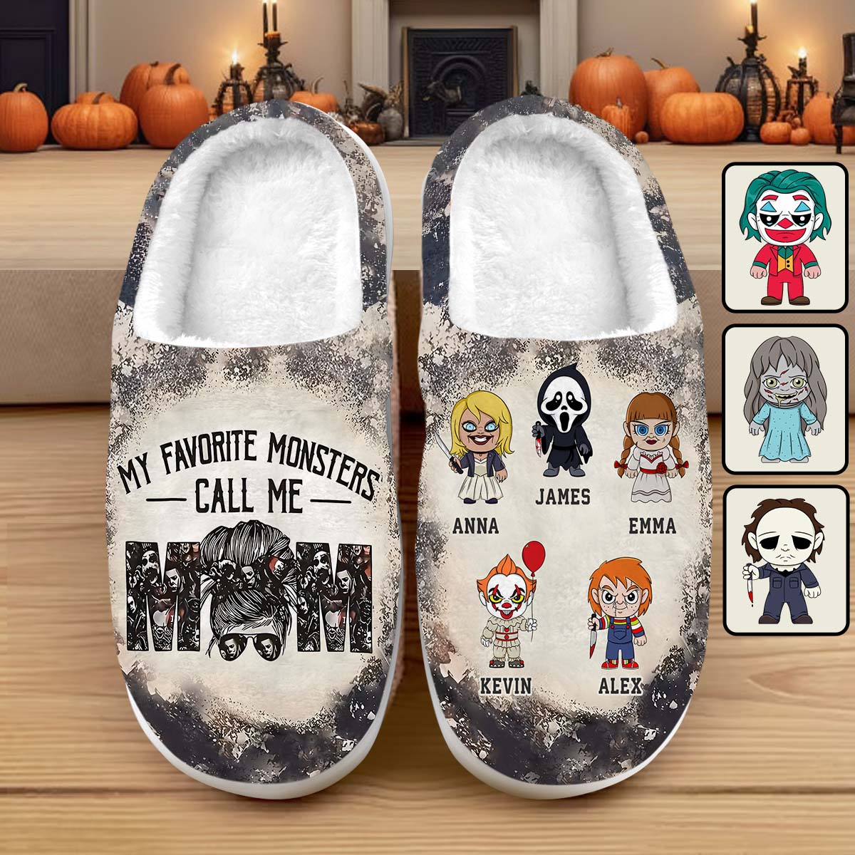 Personalized Mother Slippers My Favorite Monsters Call Me Mom Gift
