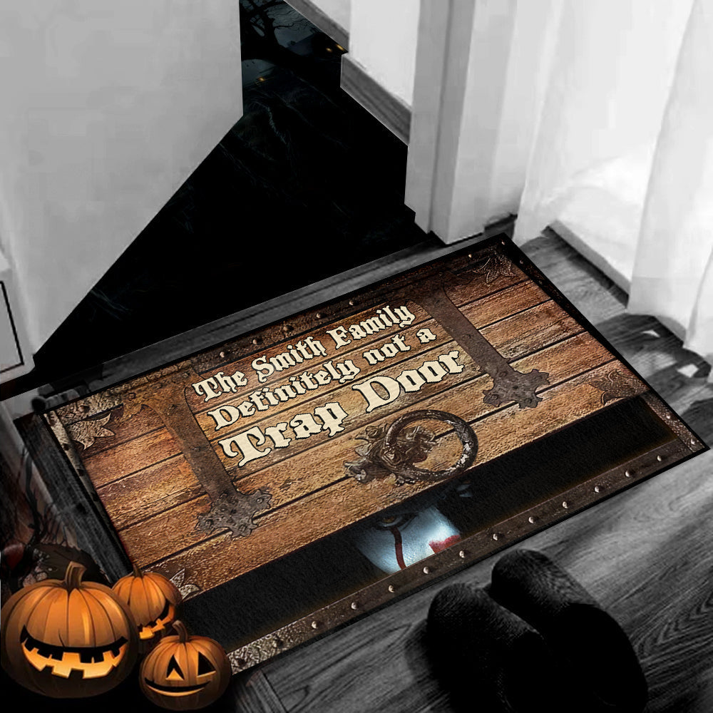 Personalized Family Doormat Funny Trap Door Design Custom Name