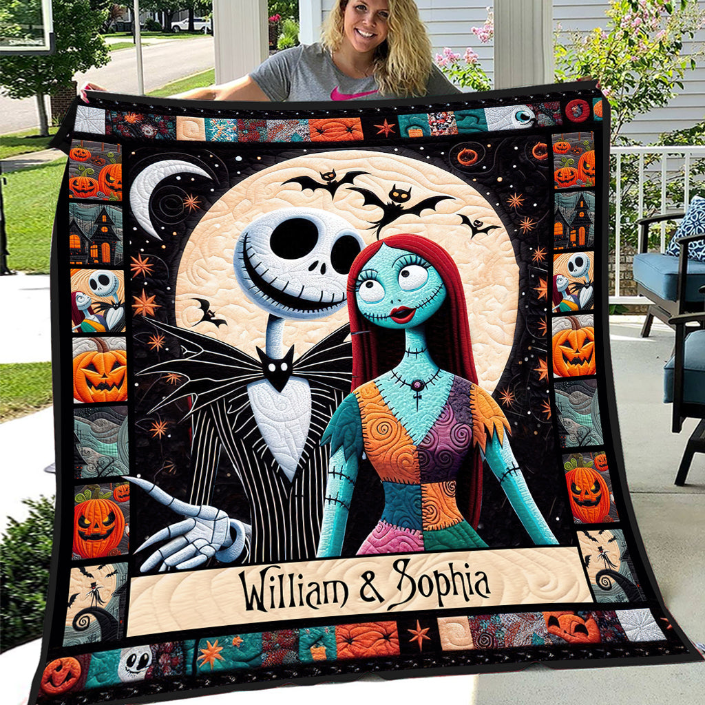 Personalized Halloween Quilt featuring Jack & Sally Custom Names Gift for Couples