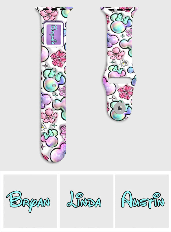 Personalized Puffy Mouse Ears Apple Watch Band Custom Name Gift for Kids