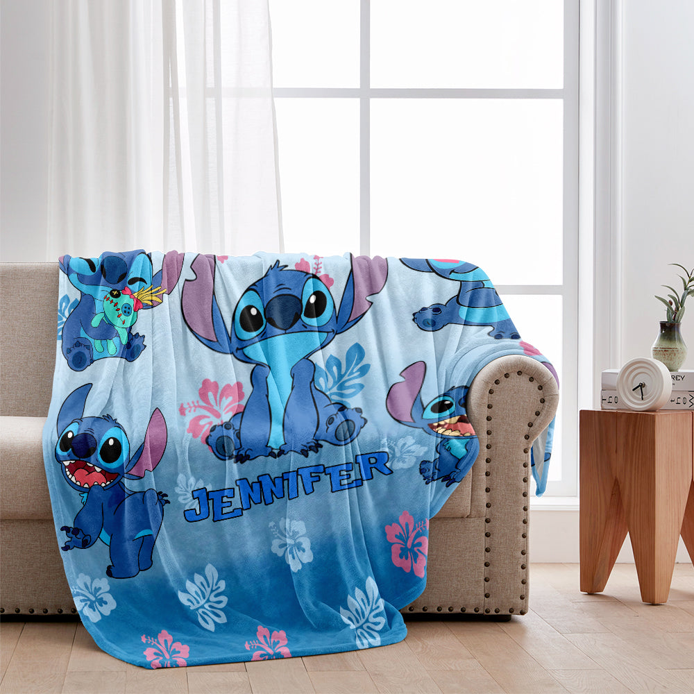 Personalized Blue Gradient Ohana Blanket Custom Name Gift