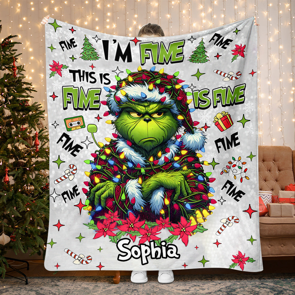 Personalized Grinch Christmas Blanket Custom Name Soft Gift