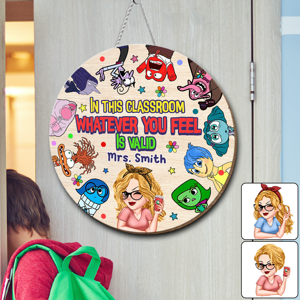 Personalized Classroom Round Wood Sign Custom Name Gift for Teacher