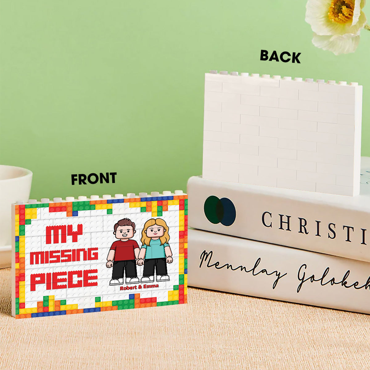 Personalized One-Sided Building Brick Block with Custom Names - Unique Couple Gift for Wedding or Anniversary