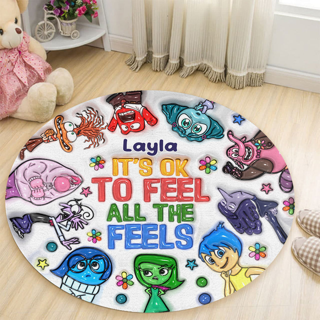 Personalized Round Rug 'It's Ok To Feel All The Feels' Unique Gift for Kids