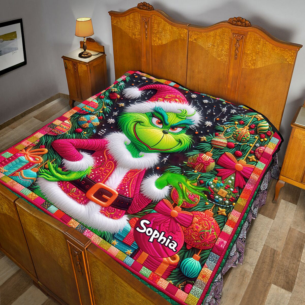 Personalized Grinch Christmas Quilt Custom Name Holiday Gift