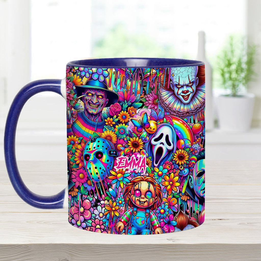 Personalized Colorful Horror Accent Mug with Custom Name - Perfect for Halloween