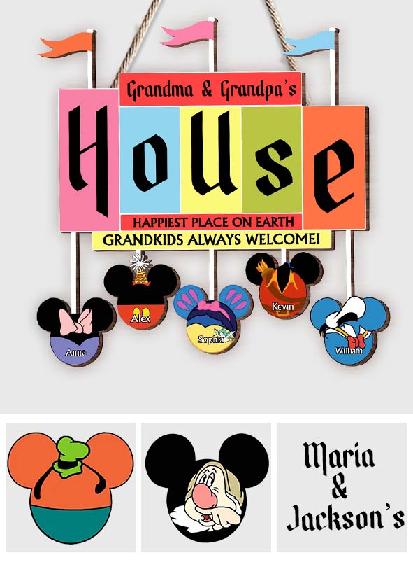 Personalized Happiest Place on Earth Wood Sign for Grandparents - Custom Name Decor Gift