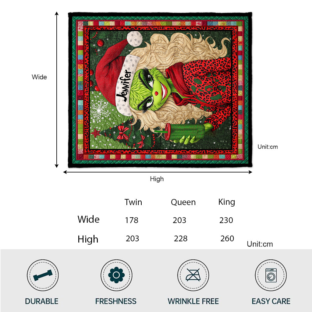 Personalized Christmas Quilt with Green Lady Design for Unique Gifts