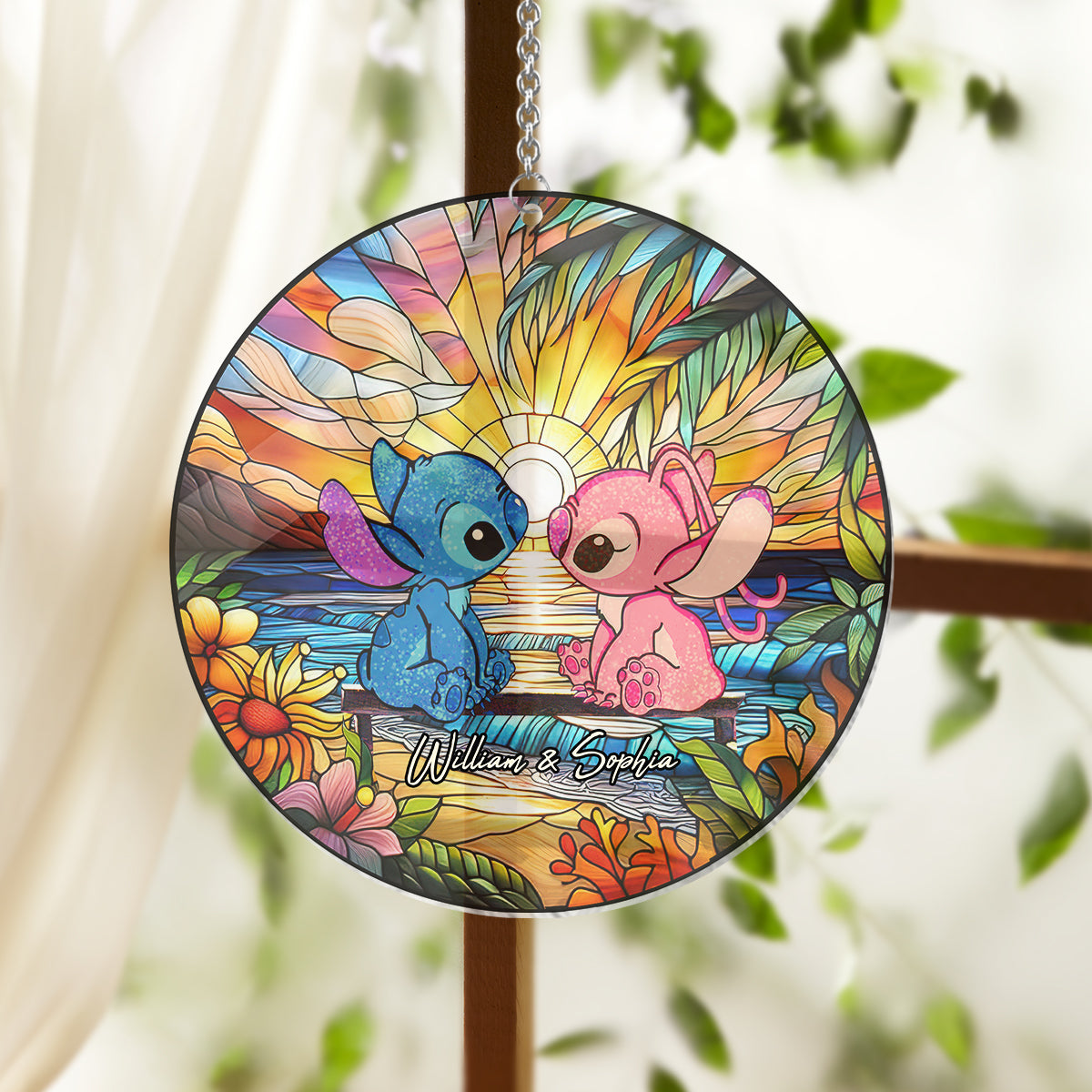 Personalized Ohana Suncatcher Ornament for Couples - Romantic Sunset Home Decor