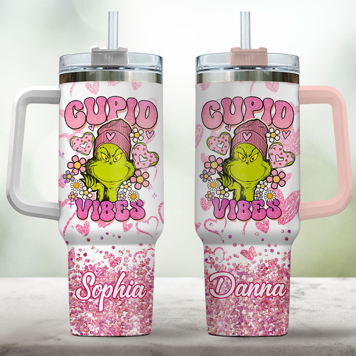 Personalized Cupid Vibes Tumbler with Handle for Christmas Gift